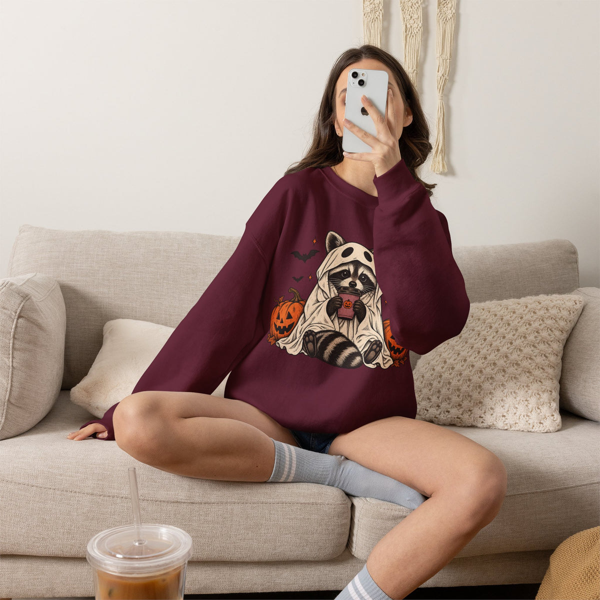Halloween Raccoon Crewneck Sweatshirt