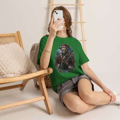 Horror Christmas Tee — Jason Holiday Killer Mask with Festive Machete