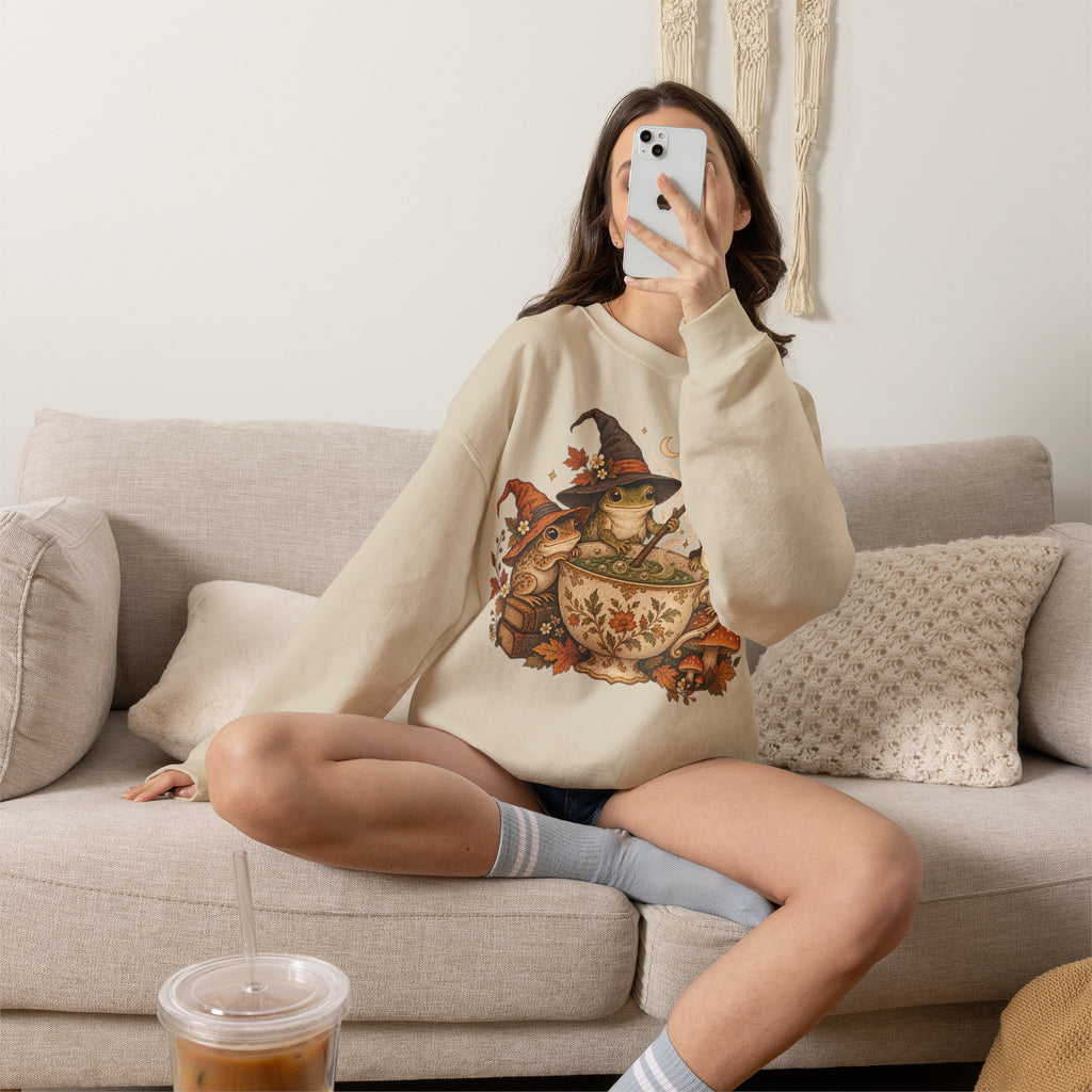 Cozy Witch Frog Tea Crewneck Sweatshirt