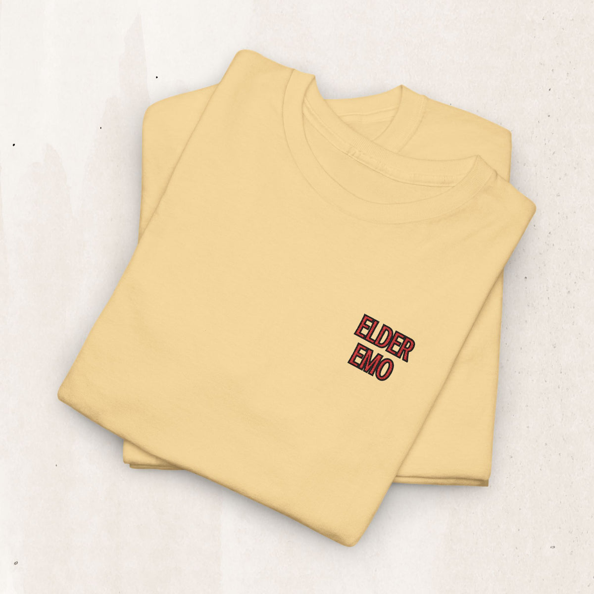 Elder Emo Embroidered Tee – Millennial Emo Gift Shirt – Yellow Haze