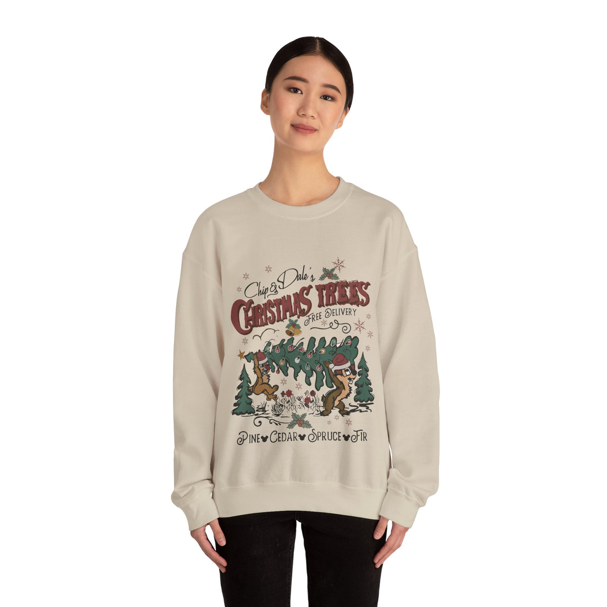 Chip&Dale Christmas Trees Holiday Crewneck Sweatshirt in Sand, alternate view