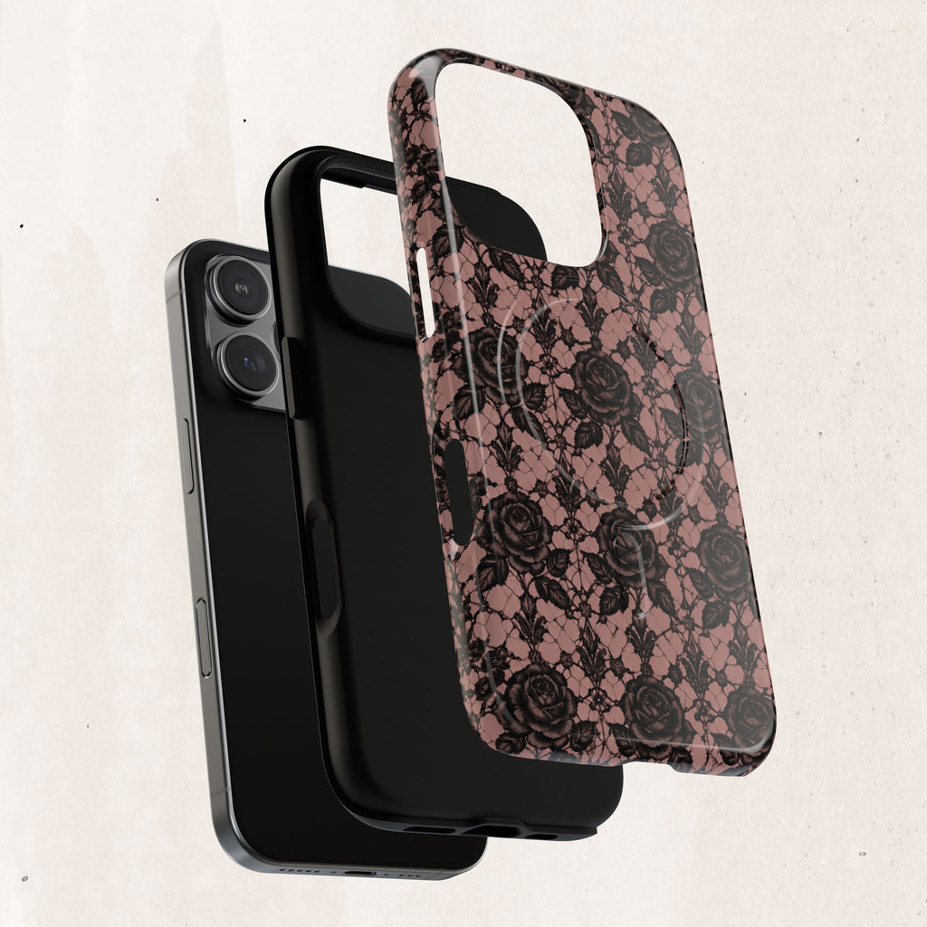 Vintage Black Lace Rose Pattern Phone Case