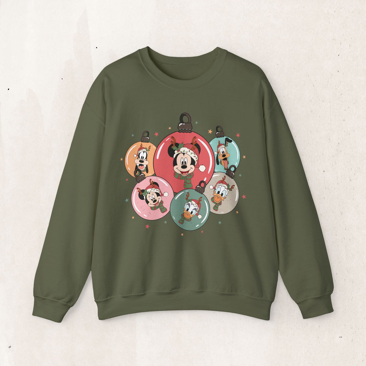 Mickey and Friends Holiday Ornament Sweatshirt – Military Green