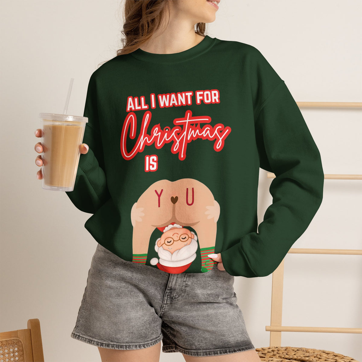 All I Want for Christmas Mrs. Claus Couples Sweatshirt in Black, alternate view