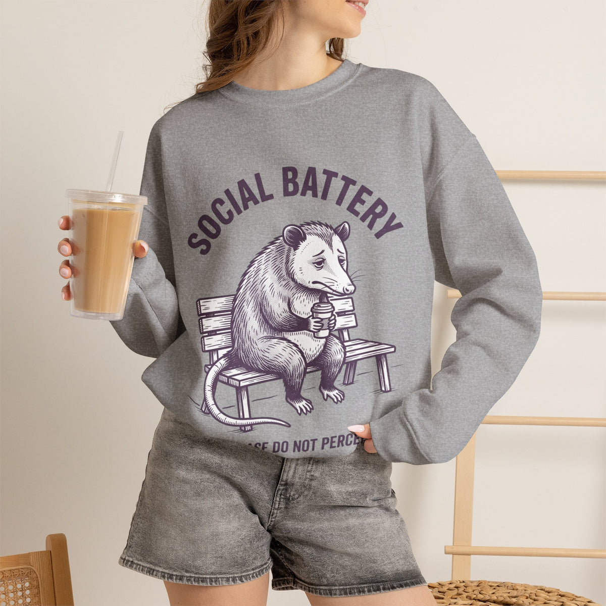Social Battery Low Graphic Crewneck Sweatshirt
