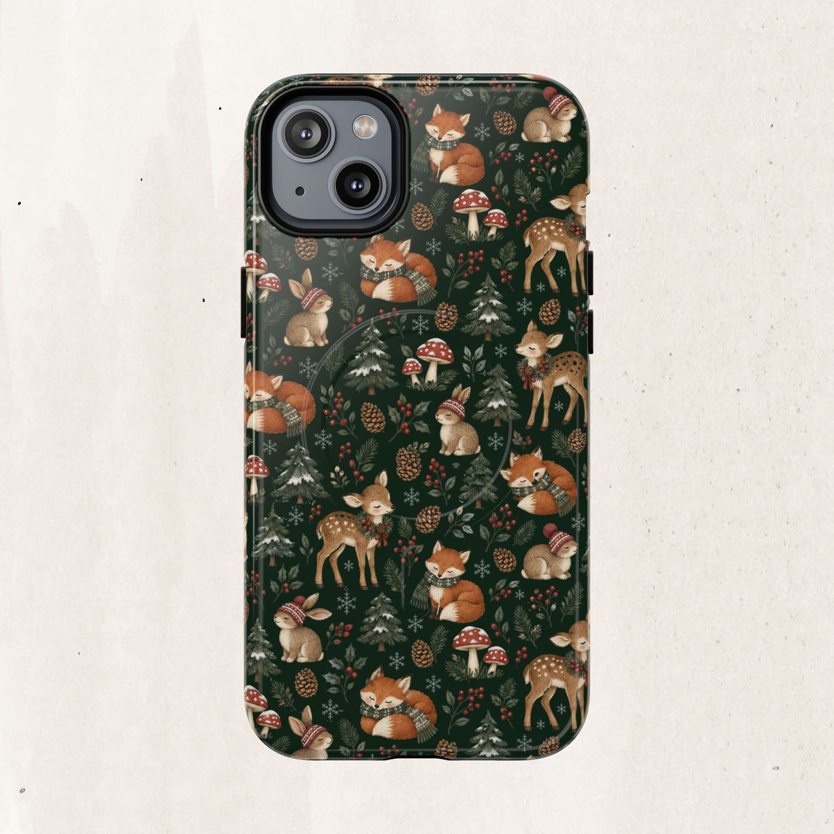 Magnetic Phone Case — Woodland Fox & Deer Holiday Pattern
