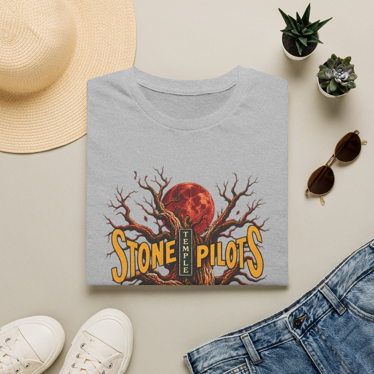 Stone Pilots Vintage Rock Tee – Distressed Retro Band Shirt – Sport Grey