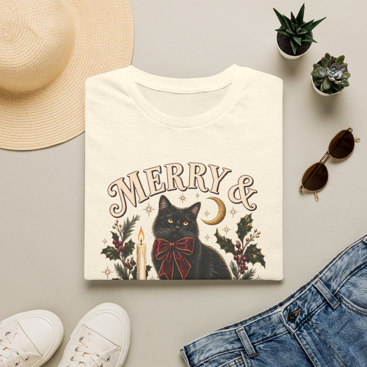Merry & Mysterious Black Cat Christmas Tee