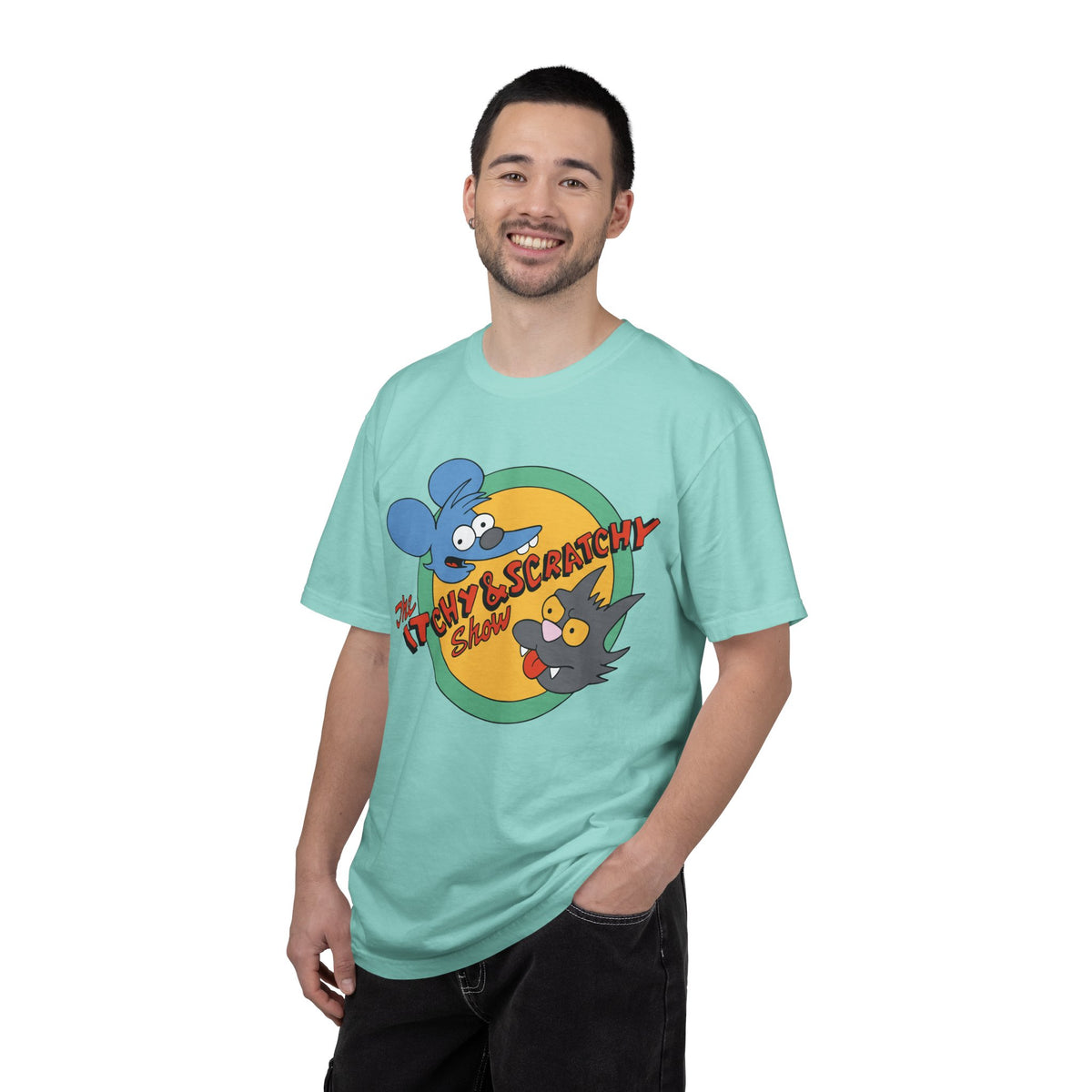 The Itchy & Scratchy Show Cartoon T-Shirt in Navy, alternate view