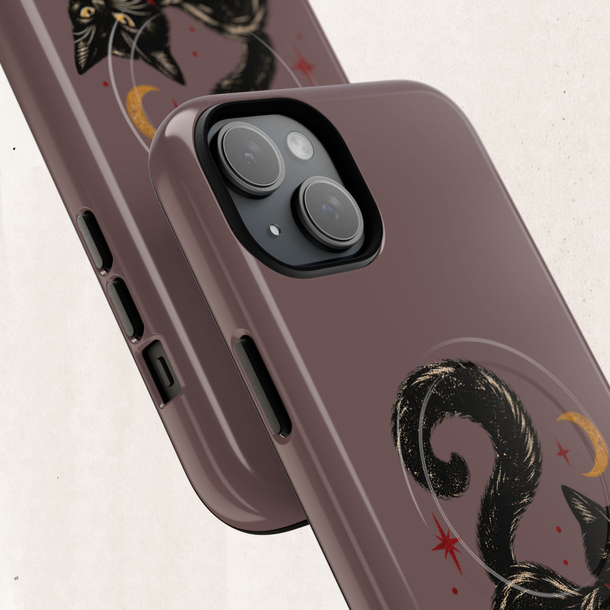 Magnetic Phone Case — Black Cat in Red Boots Design