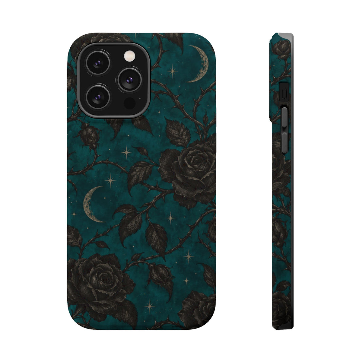 Teal Moon & Black Rose Magnetic Phone Case, alternate view