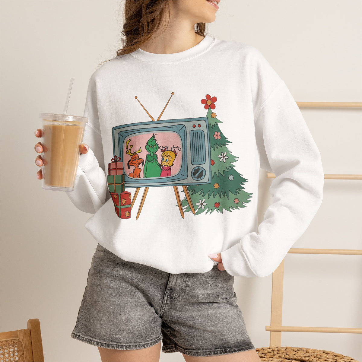 Vintage Christmas TV Sweatshirt, Retro Christmas Crewneck