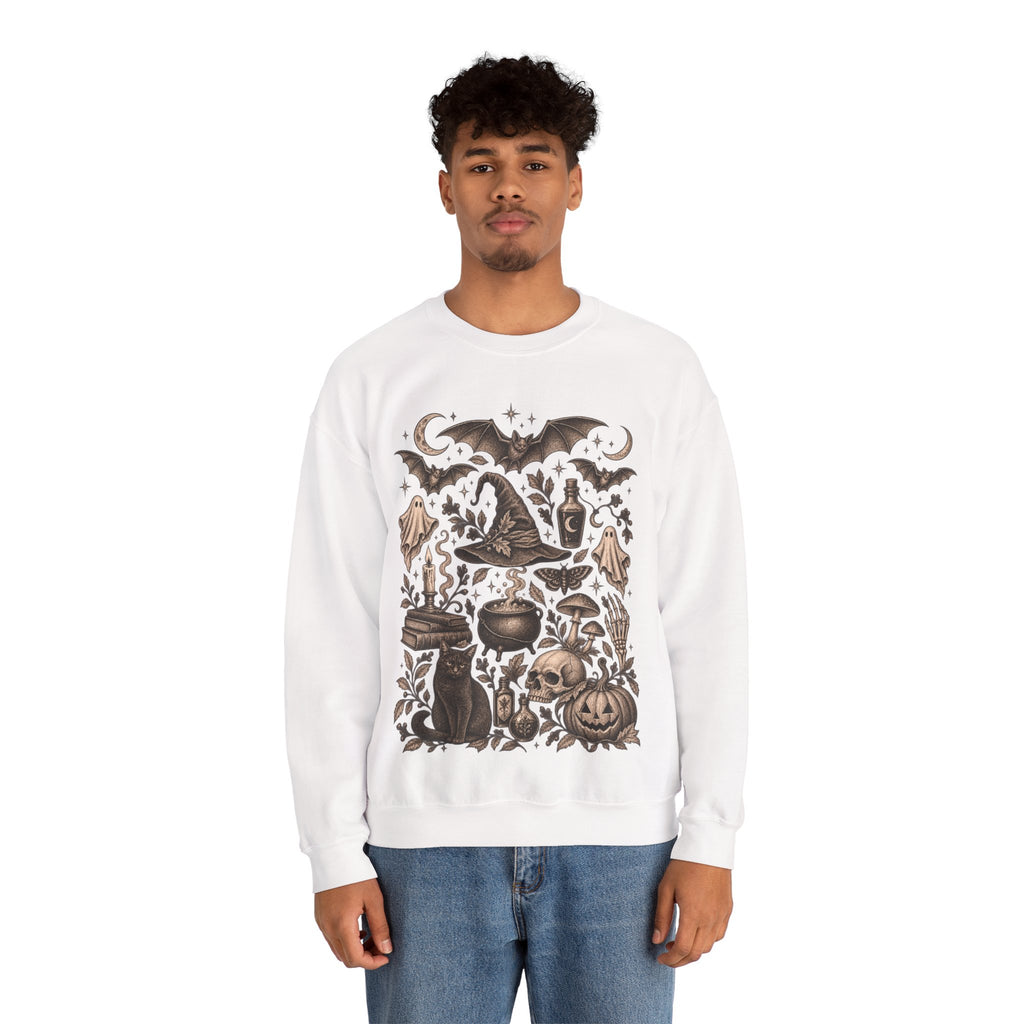 Spooky Witch, Cauldron & Pumpkin Graphic Sweatshirt