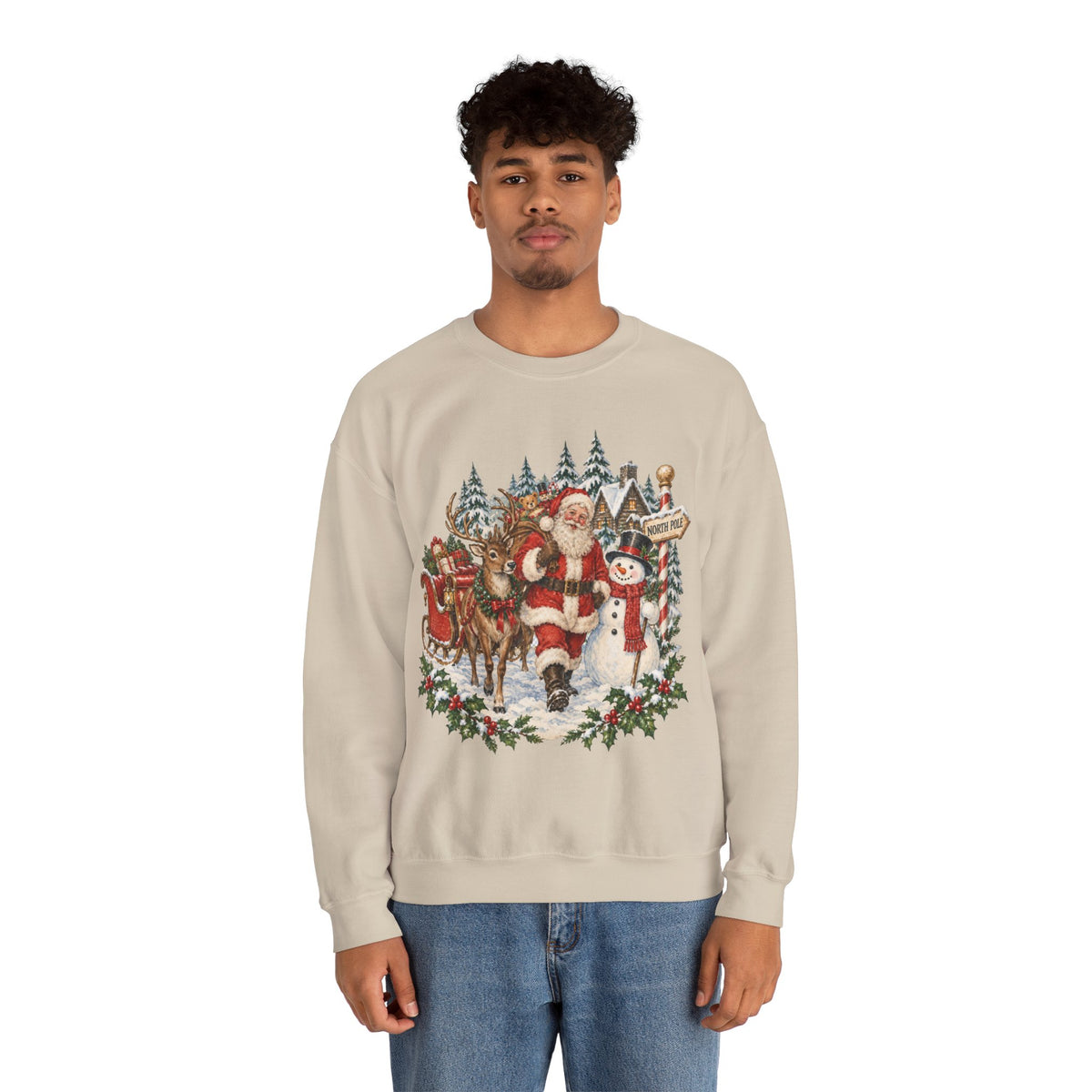 Santa and snowman vintage woodland Christmas sweatshirt