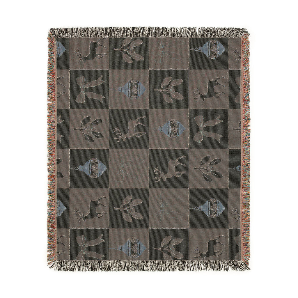 Holiday Reindeer & Ornaments Woven Blanket Printify