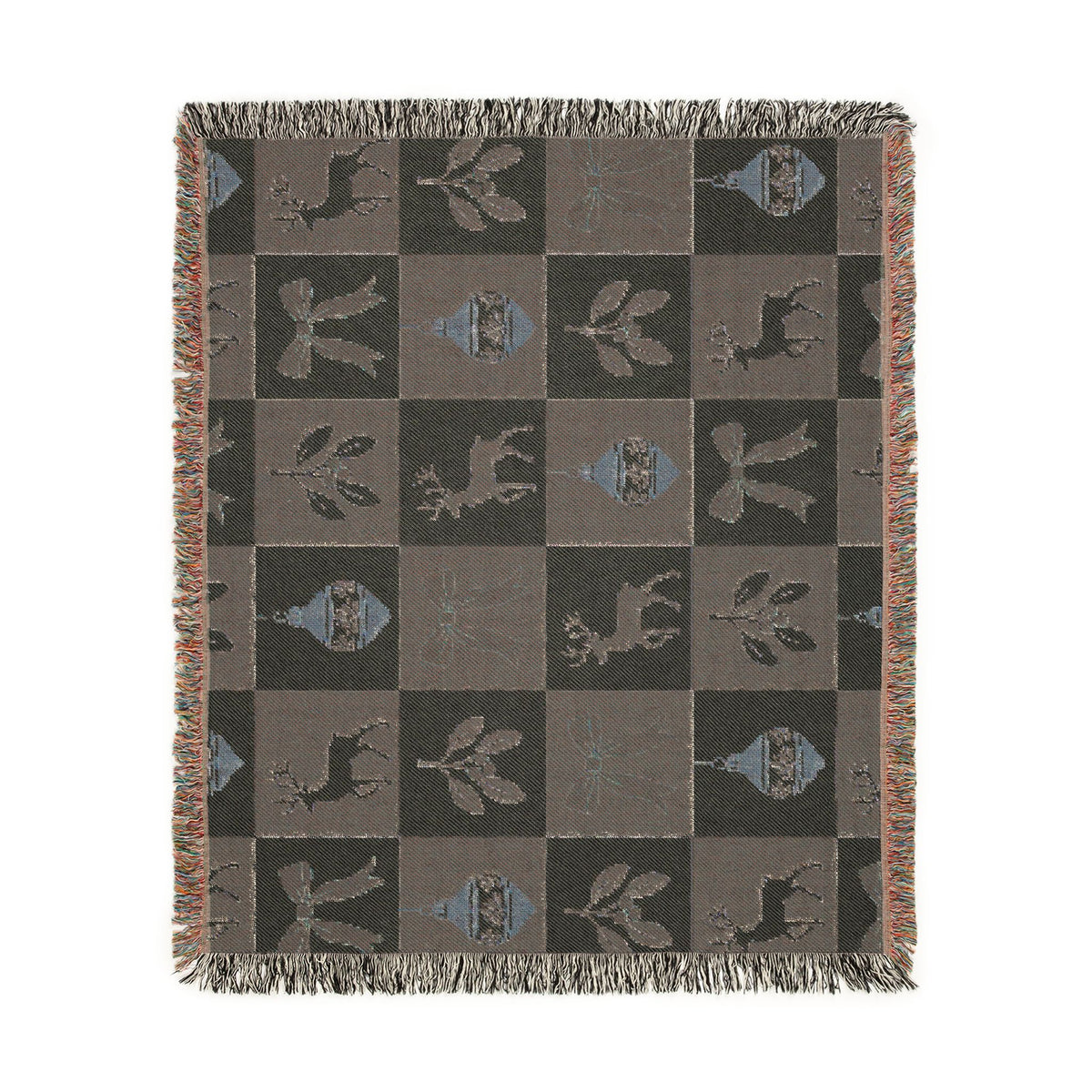 Holiday Reindeer & Ornaments Woven Blanket Printify