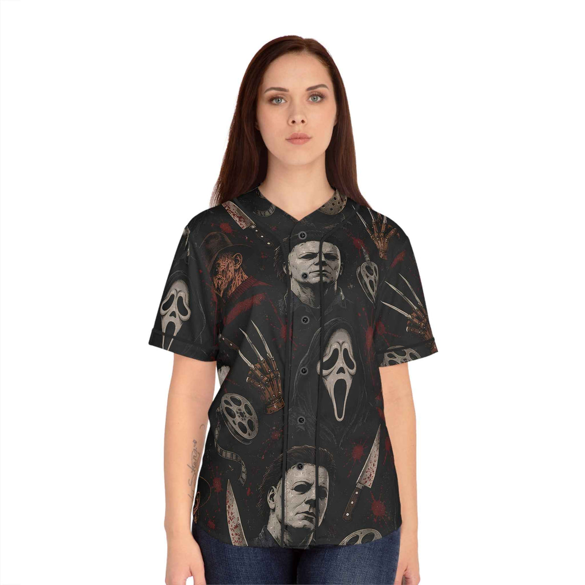 Horror Icons Baseball Jersey in Black, alternate view