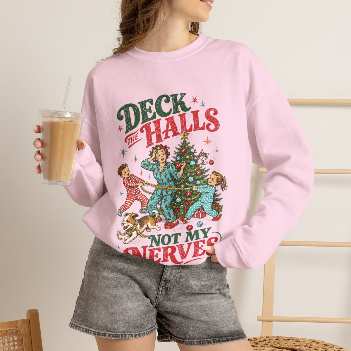 funny christmas crewneck', Deck The Halls Not My Nerves Pullover! Printify