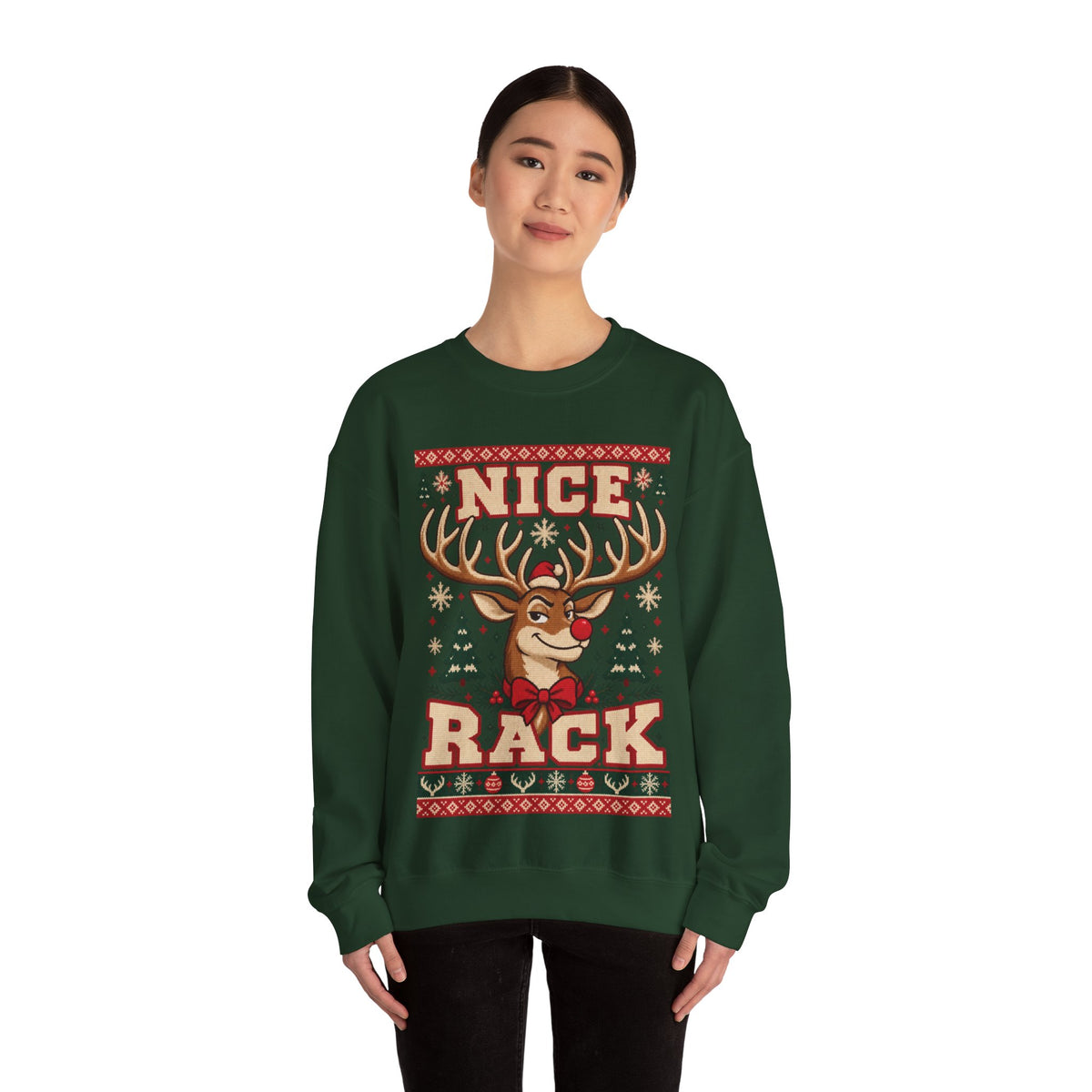 Nice Rack Reindeer Christmas Sweatshirt in Red, alternate view