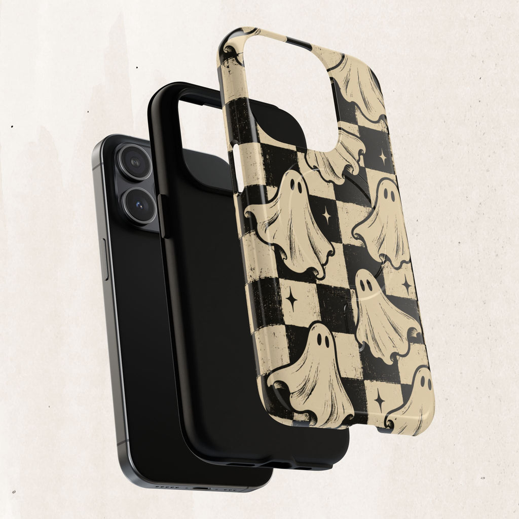 Ghost Checker Tough Magnetic Phone Case — Retro Spooky iPhone Cover Printify