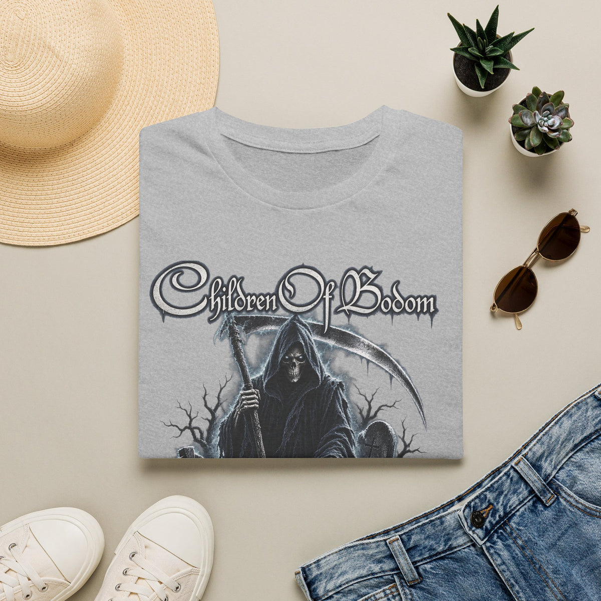Bodom Graphic Tee – Gothic Reaper Metal Shirt – Sport Grey