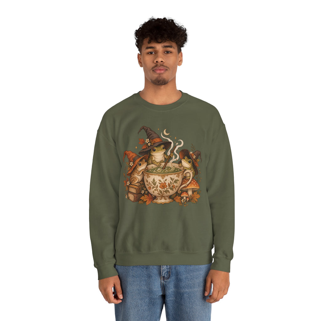 Cozy Witch Frog Tea Crewneck Sweatshirt