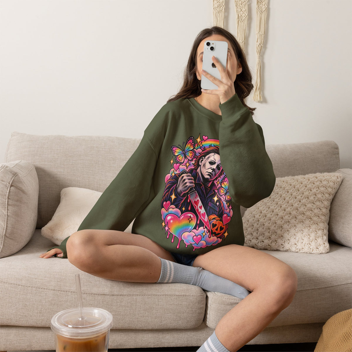 Colorful Michael Myers Horror Heart Crewneck