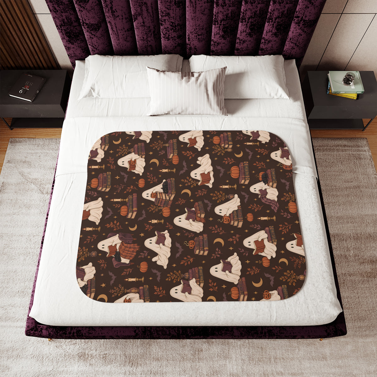 Autumn Ghosts & Books Sherpa Blanket