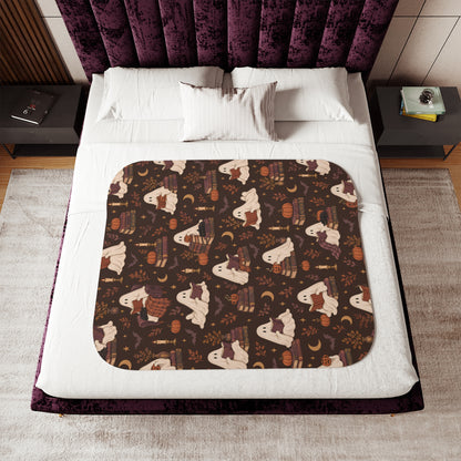 Autumn Ghosts & Books Sherpa Blanket