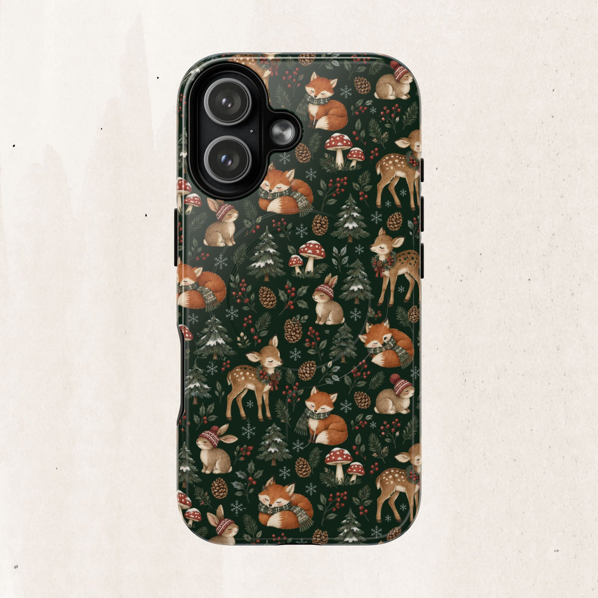 Magnetic Phone Case — Woodland Fox & Deer Holiday Pattern