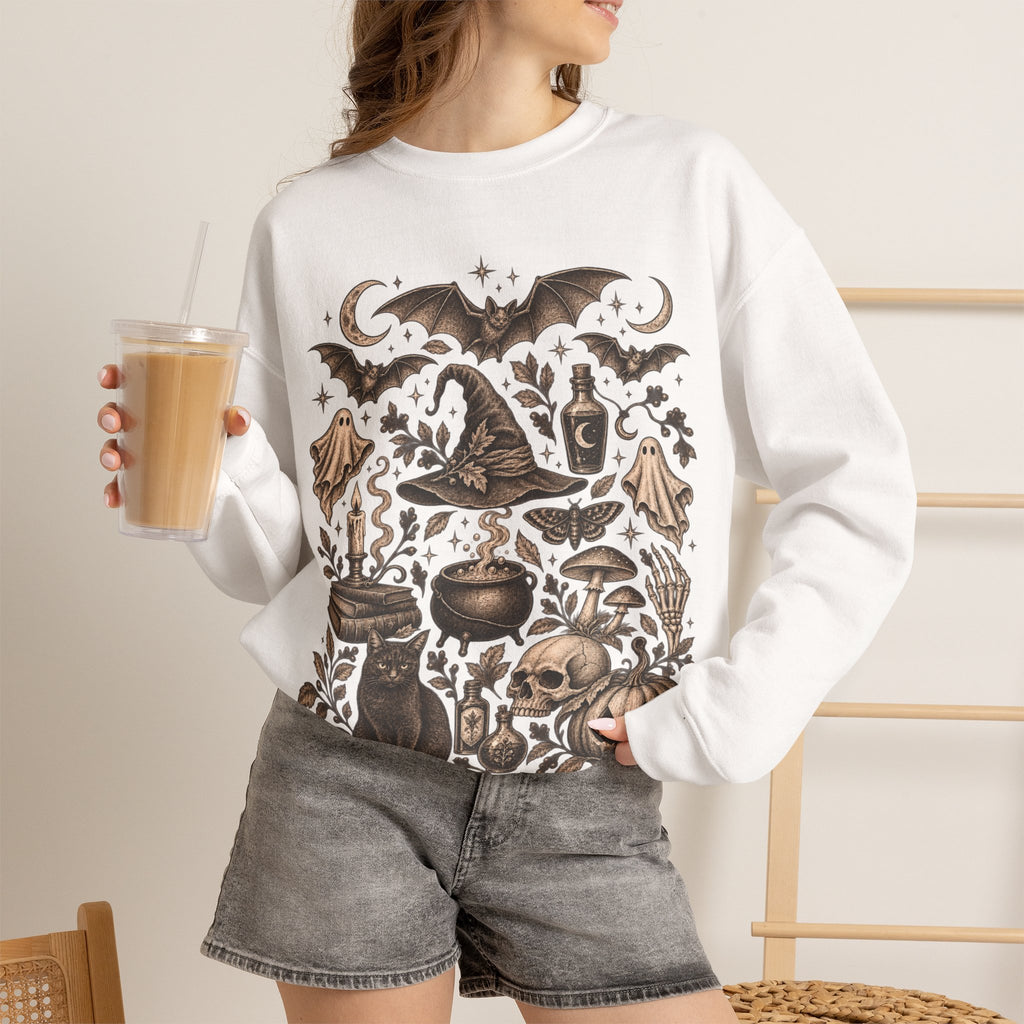 Spooky Witch, Cauldron & Pumpkin Graphic Sweatshirt