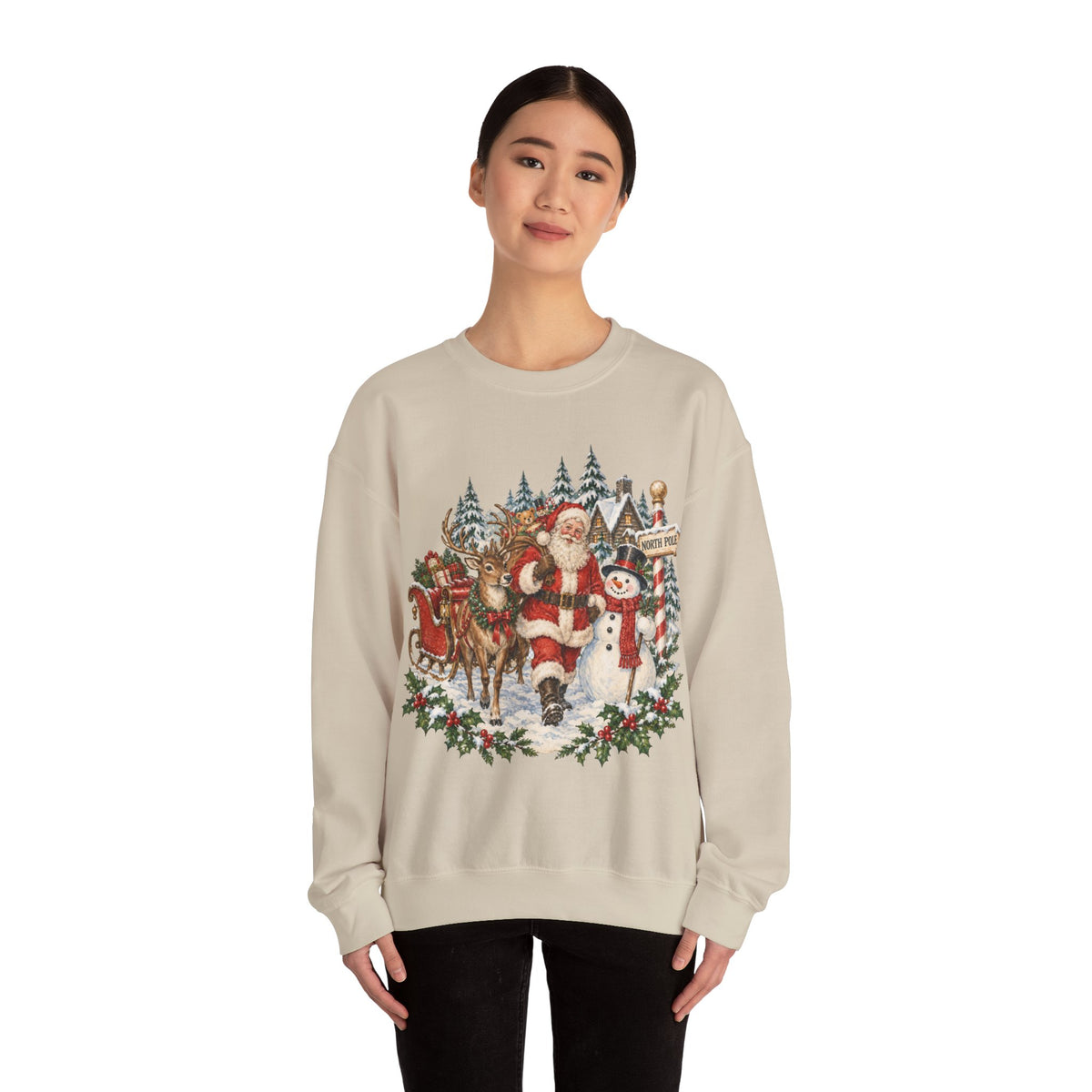 Santa and snowman vintage woodland Christmas sweatshirt