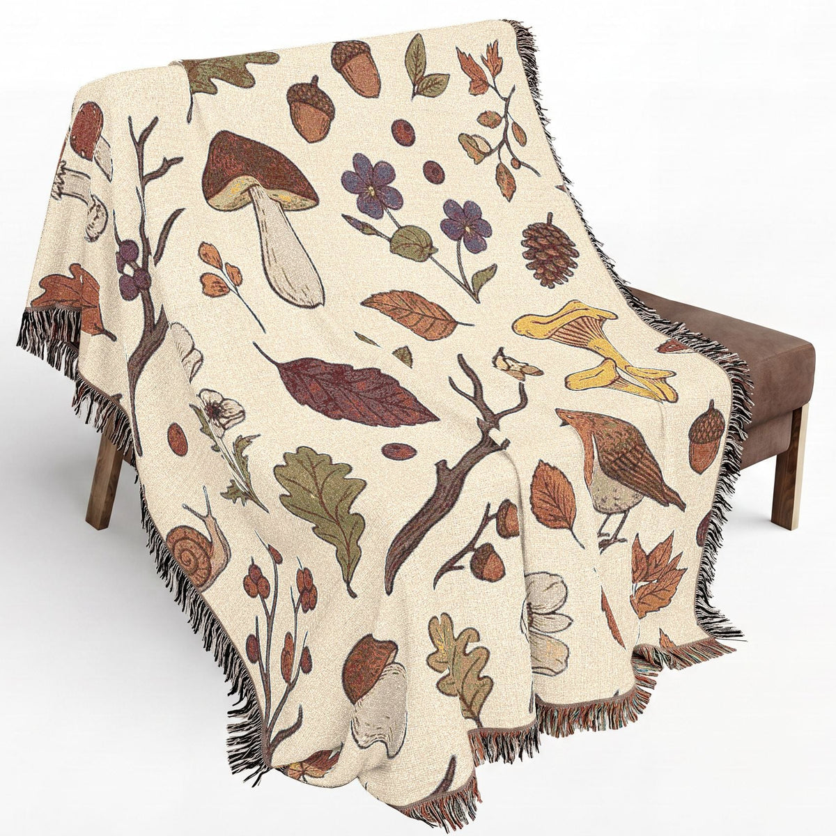 Autumn Forage Woven Blanket – Mushroom & Acorn Throw