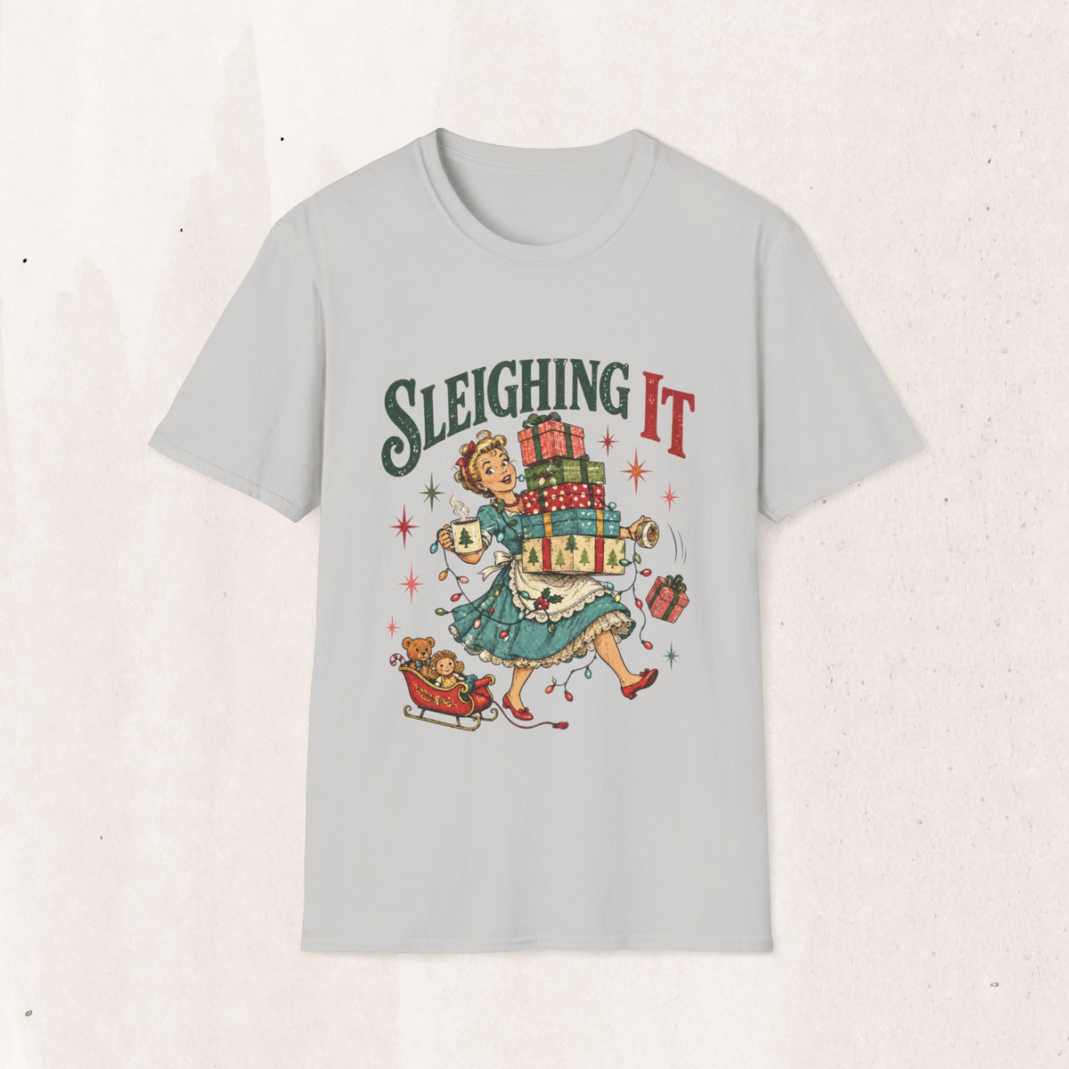 Vintage Christmas "Sleighing It" Graphic Tee