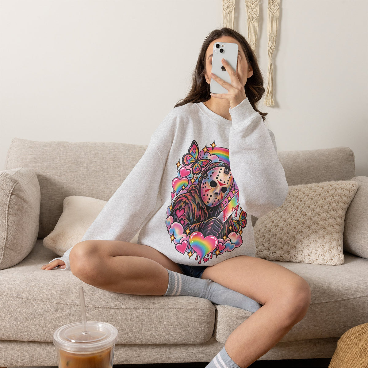 Jason Mask Rainbow Horror Crewneck Sweatshirt