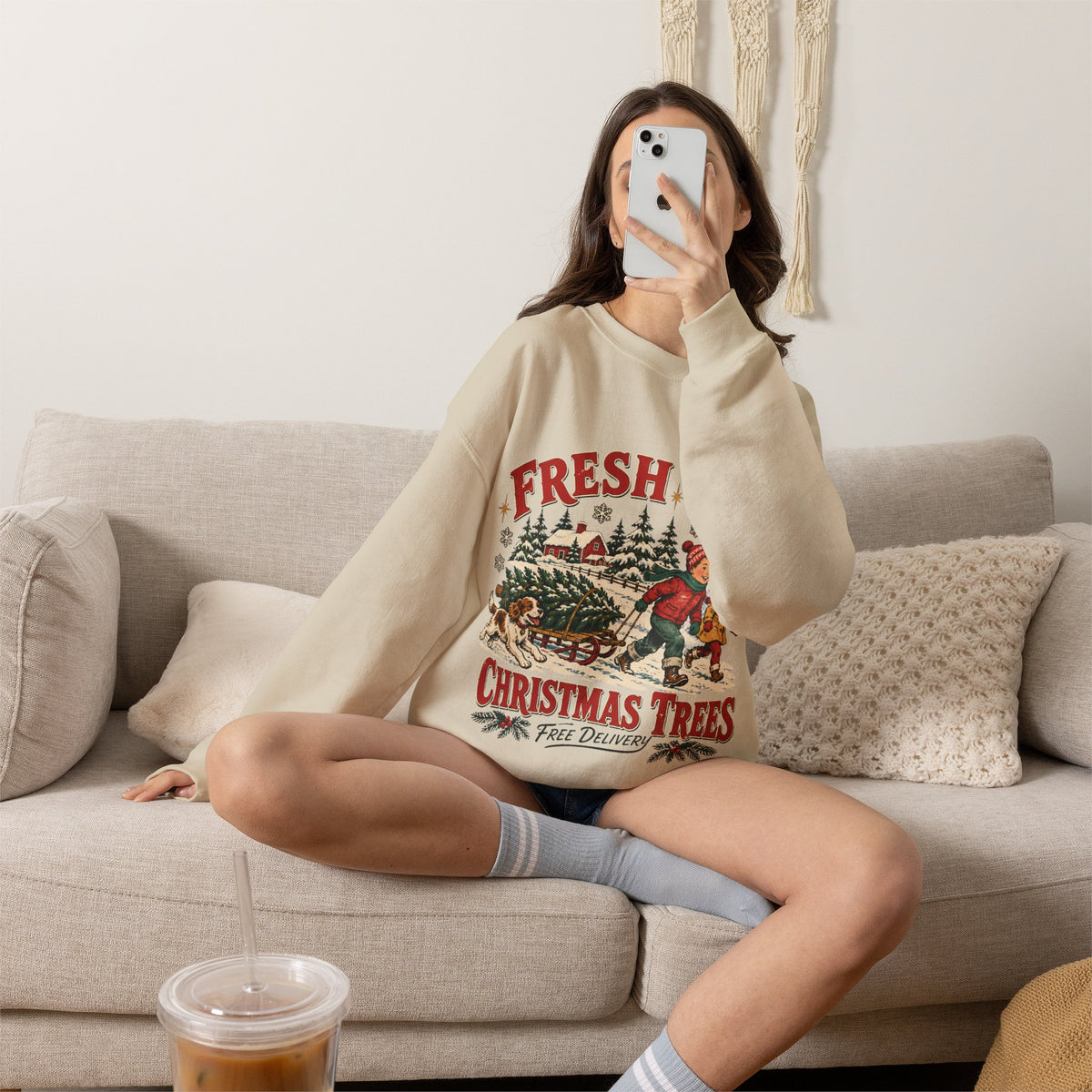 Fresh Cut Christmas Trees Sweatshirt, Vintage Christmas Tree Farm Crewneck