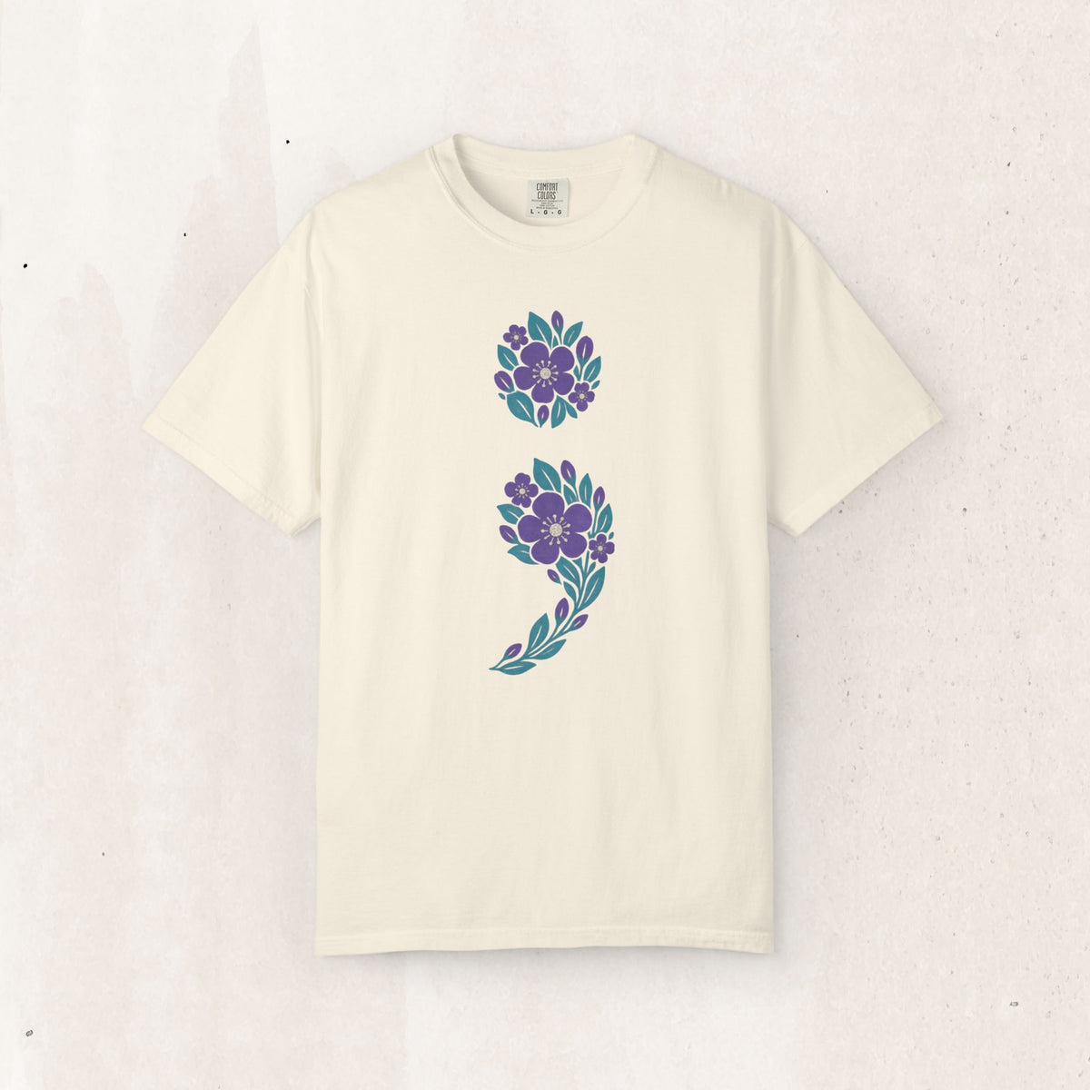 Floral semicolon suicide awareness t-shirt in ivory
