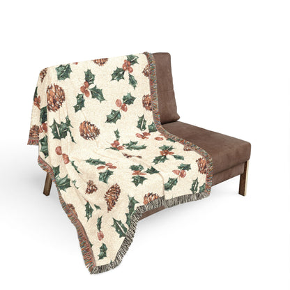 Pinecone & Holly Woven Blanket