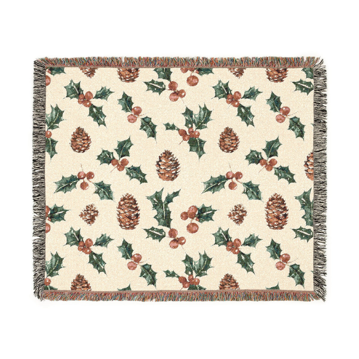 Pinecone & Holly Woven Blanket