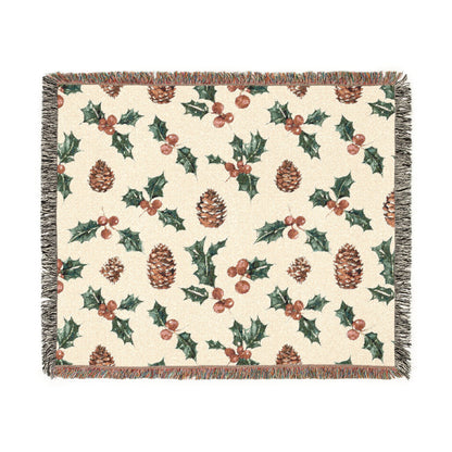 Pinecone & Holly Woven Blanket