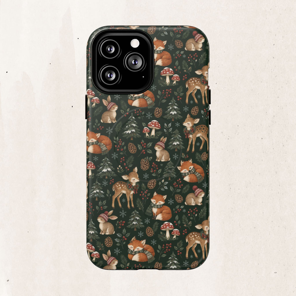Magnetic Phone Case — Woodland Fox & Deer Holiday Pattern