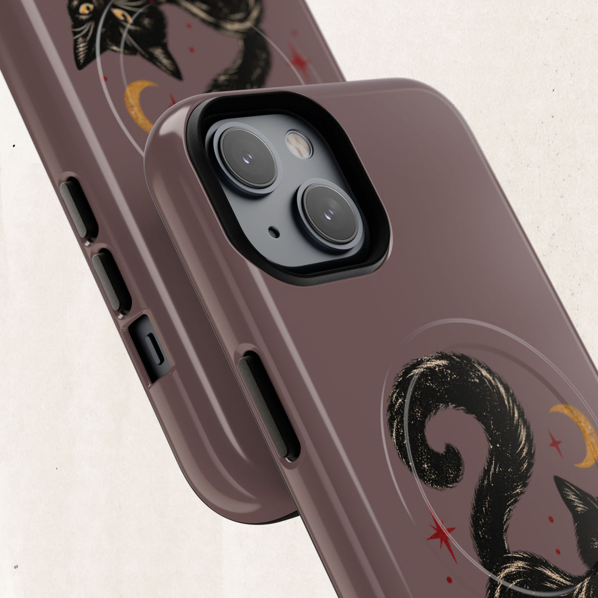 Magnetic Phone Case — Black Cat in Red Boots Design