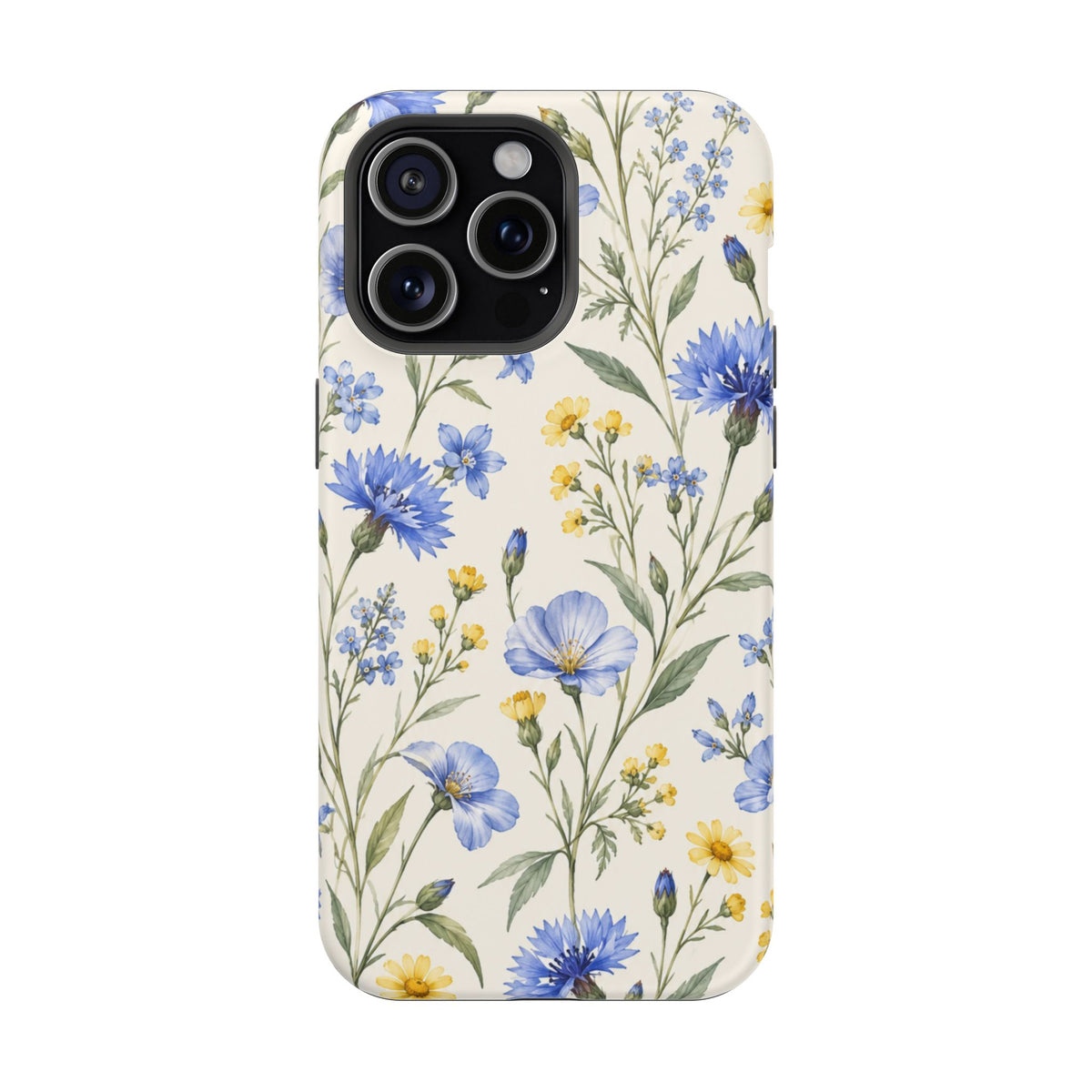 Floral Blue Cornflower Tough Magnetic Phone Case, alternate view