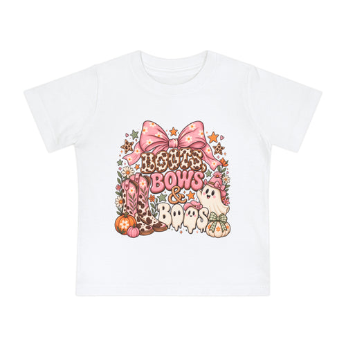 Bows & Boos Pink Halloween Ghost T-Shirt for Baby Girls - Cute Spooky Toddler Tee with Leopard Bow Print, Fall Costume Top