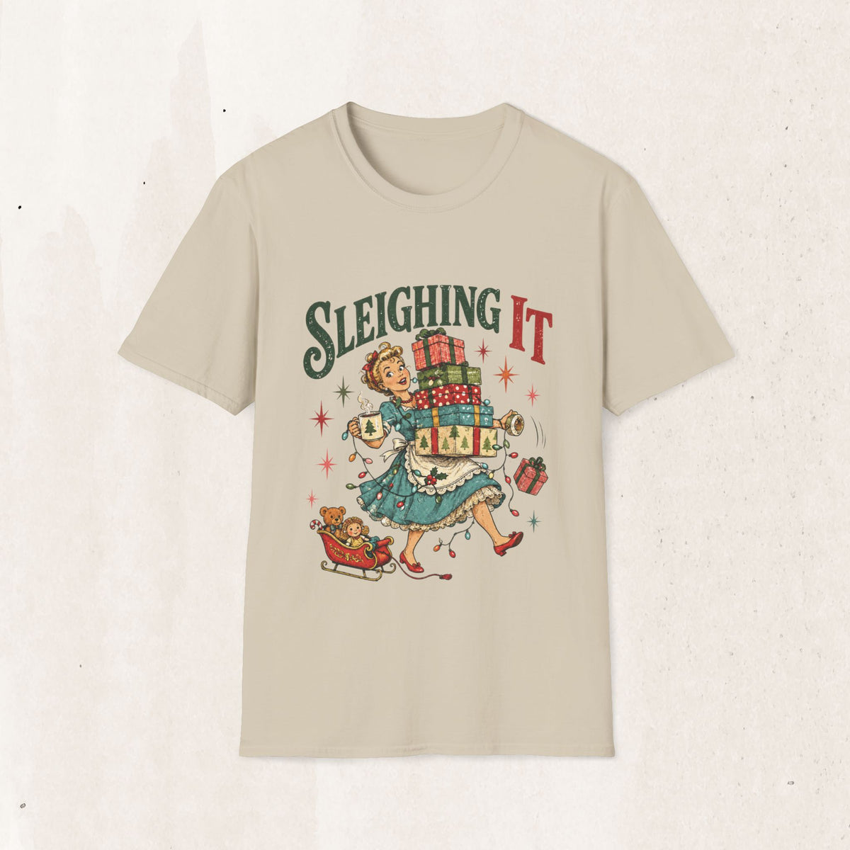 Vintage Christmas "Sleighing It" Graphic Tee