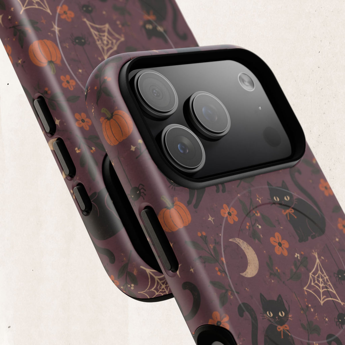 Halloween Black Cat Tough Magnetic Phone Case — Cute Spooky Pumpkins & Spiderwebs