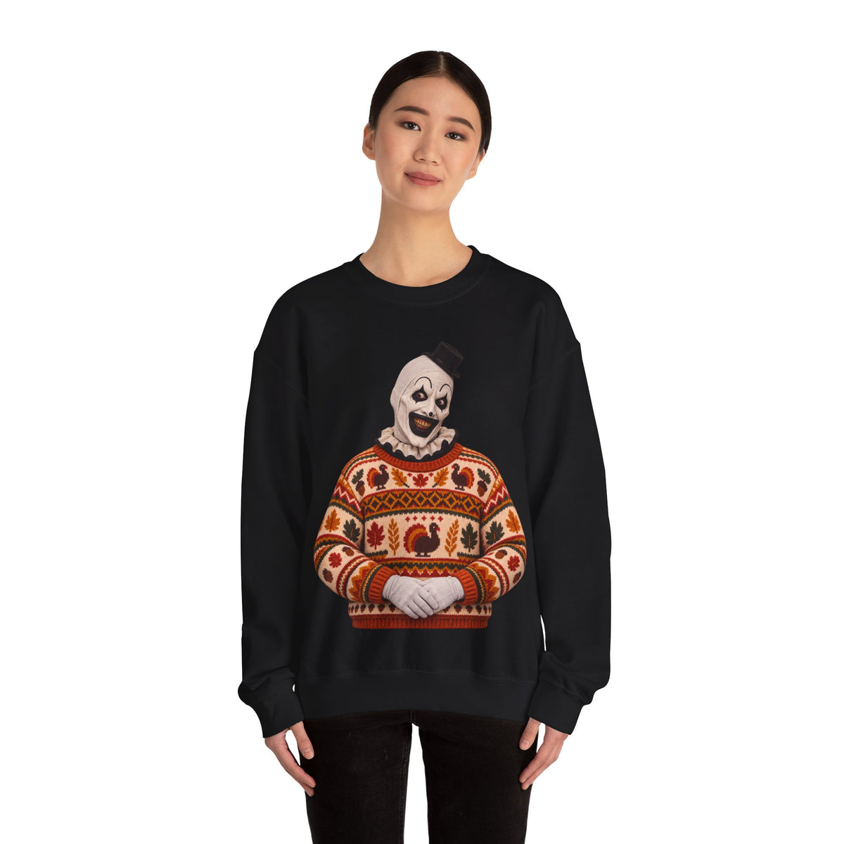 Art the Clown Thanksgiving horror crewneck sweatshirt in black