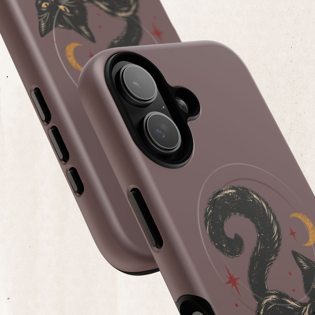 Magnetic Phone Case — Black Cat in Red Boots Design