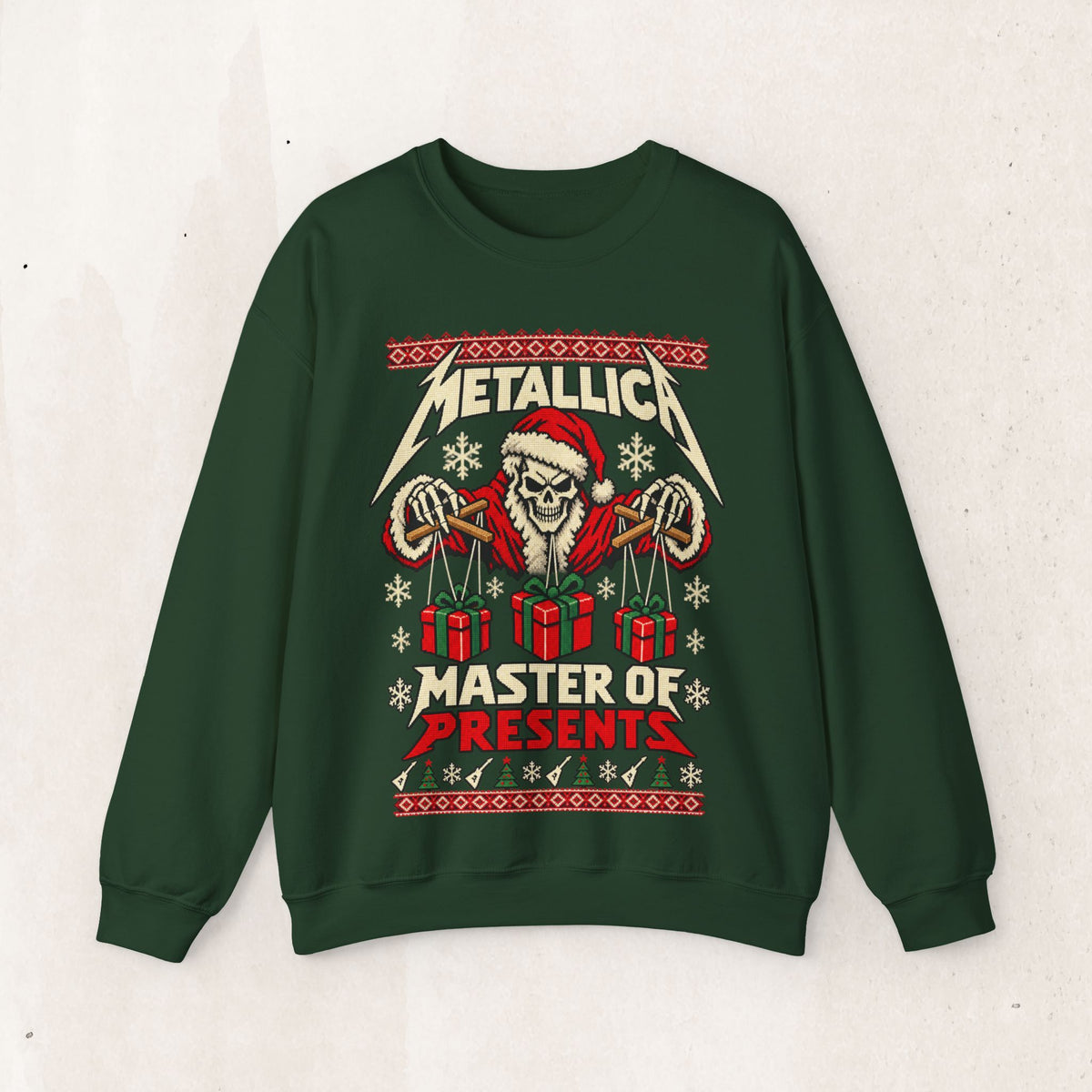 Metallica Master of Presents Christmas Sweatshirt – Forest Green