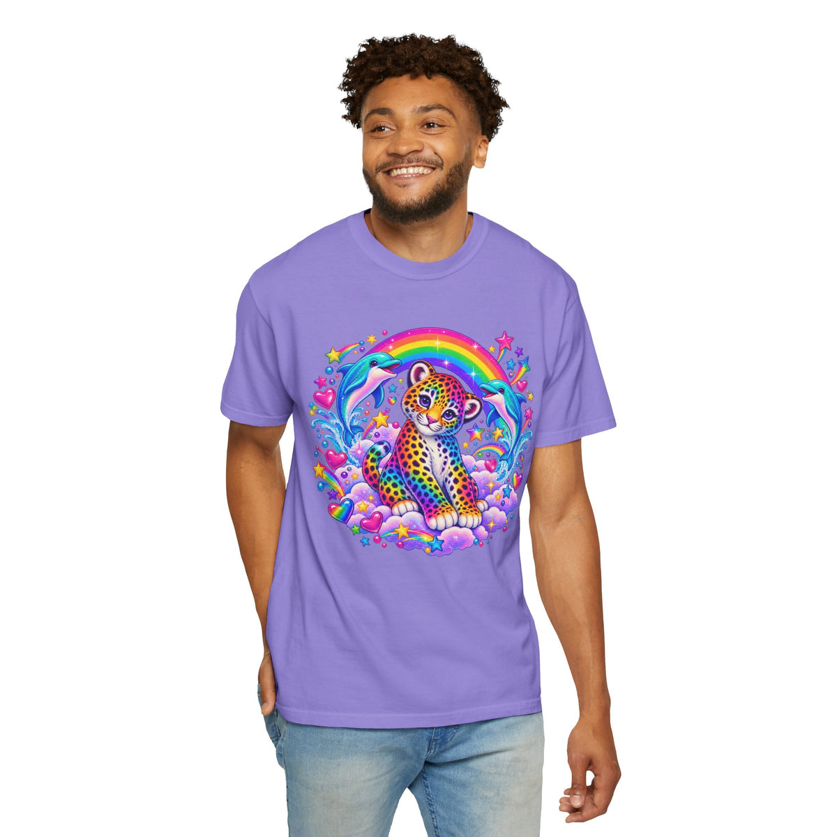 Lisa Frank Inspired Leopard Rainbow Tee
